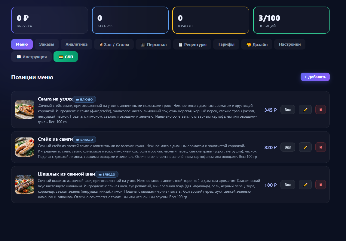 Кабинет менеджера GASTORIQ